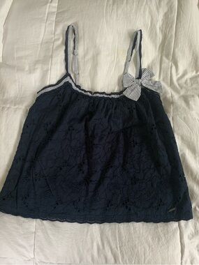 Abercrombie & Fitch Navy Eyelet Lace Camisole with Striped Bow